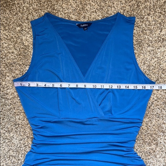 Reitmans Blue Sleeveless Midi Dress with V-Neck and Ruched Waist - Picture 9 of 12